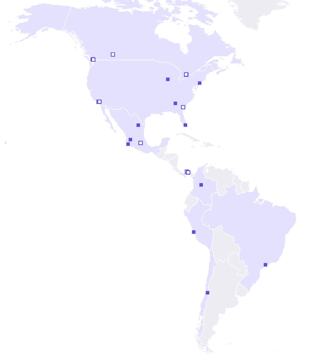 Map of CTS offices and warehouses in the Americas