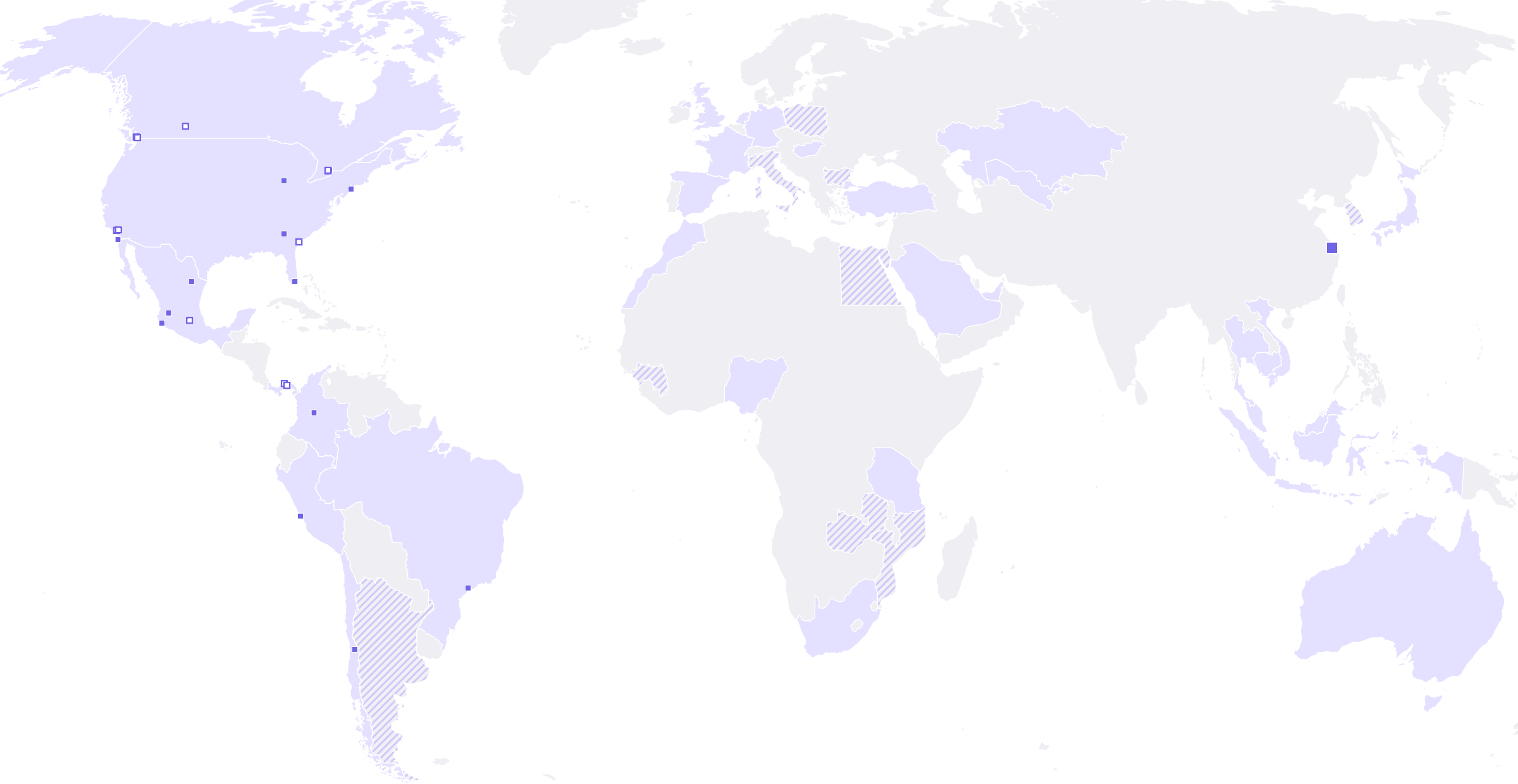 World map of the CTS network: offices and warehouses across the Americas, regional networks worldwide and Shanghai headquarters